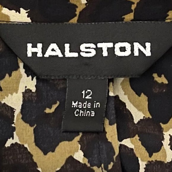 Halston Short Sleeve Button Down Silk Leopard Printed Dress - Picture 4 of 5